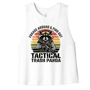 Forage Around & Find Out Tactical Trash Panda Funny Raccoon Women's Racerback Cropped Tank