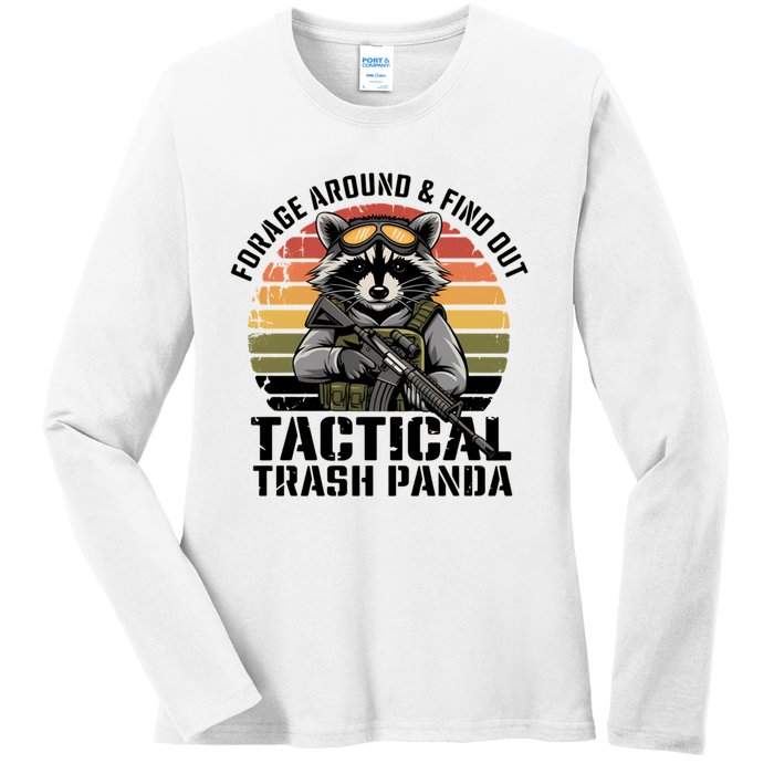 Forage Around & Find Out Tactical Trash Panda Funny Raccoon Ladies Long Sleeve Shirt