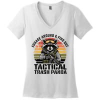 Forage Around & Find Out Tactical Trash Panda Funny Raccoon Women's V-Neck T-Shirt