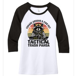 Forage Around & Find Out Tactical Trash Panda Funny Raccoon Women's Tri-Blend 3/4-Sleeve Raglan Shirt