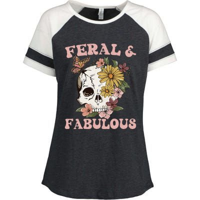 Feral And Fabulous Cute Floral Skull Enza Ladies Jersey Colorblock Tee