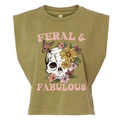 Feral And Fabulous Cute Floral Skull Garment-Dyed Women's Muscle Tee