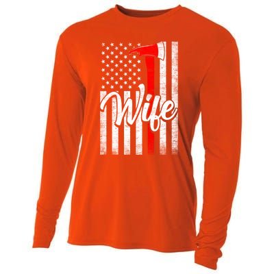 Funny American Flag Firefighter Wife Husband Fire Couple Gift Cooling Performance Long Sleeve Crew