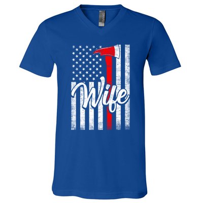 Funny American Flag Firefighter Wife Husband Fire Couple Gift V-Neck T-Shirt