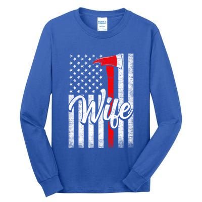 Funny American Flag Firefighter Wife Husband Fire Couple Gift Tall Long Sleeve T-Shirt