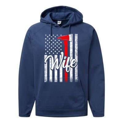 Funny American Flag Firefighter Wife Husband Fire Couple Gift Performance Fleece Hoodie