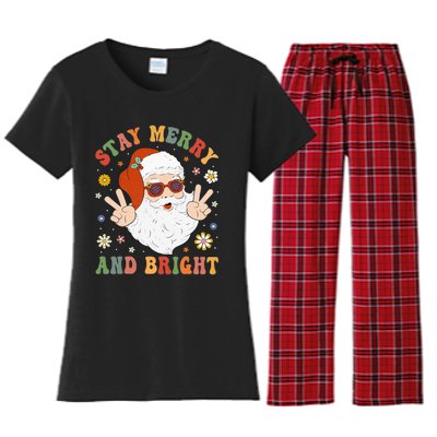 Festive and Fun Christmas Hippie Santa Claus Design Women's Flannel Pajama Set