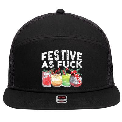 Festive As Fuck Funny Ugly Christmas Holiday Essential 7 Panel Mesh Trucker Snapback Hat