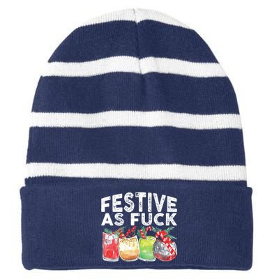 Festive As Fuck Funny Ugly Christmas Holiday Essential Striped Beanie with Solid Band