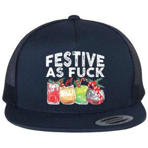 Festive As Fuck Funny Ugly Christmas Holiday Essential Flat Bill Trucker Hat