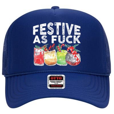 Festive As Fuck Funny Ugly Christmas Holiday Essential High Crown Mesh Back Trucker Hat