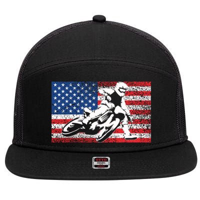 Funny American Flat Track Motorcycle Gift Cool Bike Rider Gift 7 Panel Mesh Trucker Snapback Hat