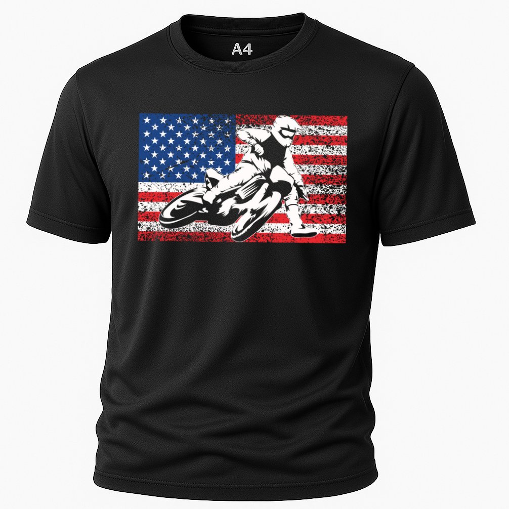 Funny American Flat Track Motorcycle Gift Cool Bike Rider Gift Cooling Performance Crew T-Shirt