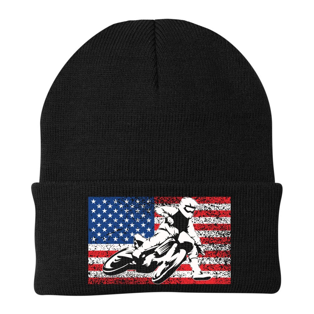 Funny American Flat Track Motorcycle Gift Cool Bike Rider Gift Beanie