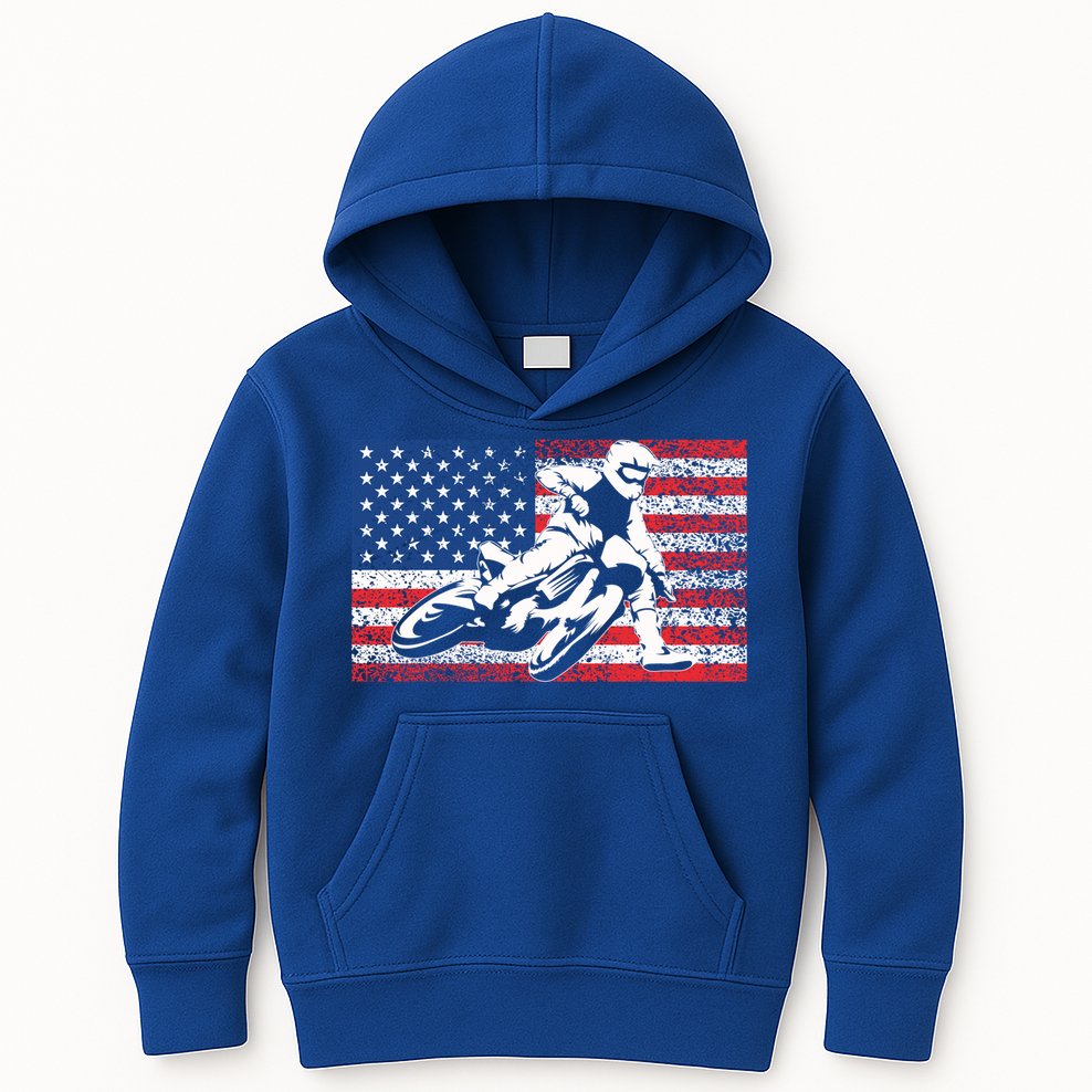 Funny American Flat Track Motorcycle Gift Cool Bike Rider Gift Kids Hoodie