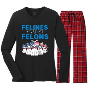 Felines Against Felons Donald Trump 2024 Cat Women's Long Sleeve Flannel Pajama Set 