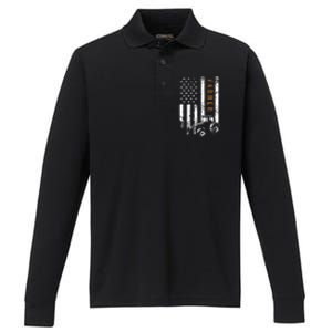 Farmer American Flag Design Farm Farming Performance Long Sleeve Polo