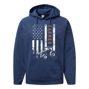 Farmer American Flag Design Farm Farming Performance Fleece Hoodie