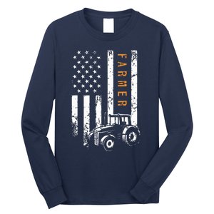 Farmer American Flag Design Farm Farming Long Sleeve Shirt