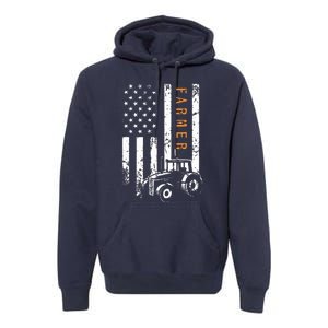 Farmer American Flag Design Farm Farming Premium Hoodie