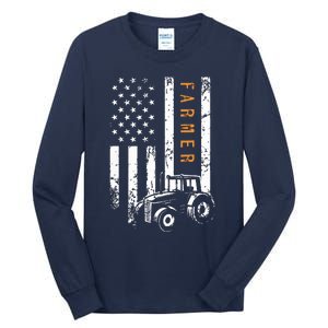 Farmer American Flag Design Farm Farming Tall Long Sleeve T-Shirt