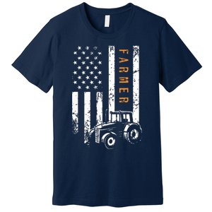 Farmer American Flag Design Farm Farming Premium T-Shirt