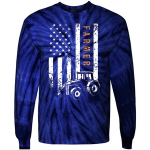 Farmer American Flag Design Farm Farming Tie-Dye Long Sleeve Shirt