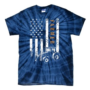 Farmer American Flag Design Farm Farming Tie-Dye T-Shirt