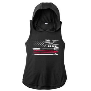 Funny American Flag Grilling Tools BBQ Grill Barbecue Tool Ladies PosiCharge Tri-Blend Wicking Draft Hoodie Tank