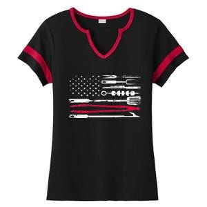 Funny American Flag Grilling Tools BBQ Grill Barbecue Tool Ladies Halftime Notch Neck Tee