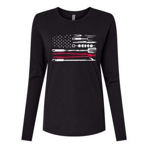 Funny American Flag Grilling Tools BBQ Grill Barbecue Tool Womens Cotton Relaxed Long Sleeve T-Shirt