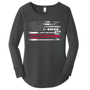 Funny American Flag Grilling Tools BBQ Grill Barbecue Tool Women's Perfect Tri Tunic Long Sleeve Shirt