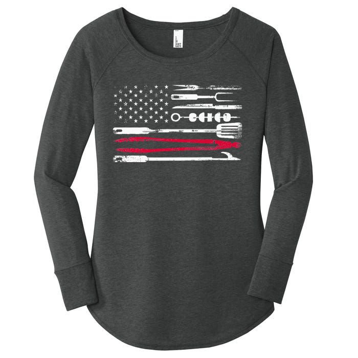 Funny American Flag Grilling Tools BBQ Grill Barbecue Tool Women's Perfect Tri Tunic Long Sleeve Shirt