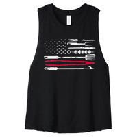 Funny American Flag Grilling Tools BBQ Grill Barbecue Tool Women's Racerback Cropped Tank