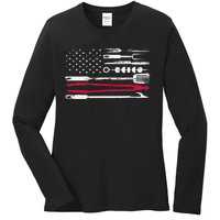 Funny American Flag Grilling Tools BBQ Grill Barbecue Tool Ladies Long Sleeve Shirt