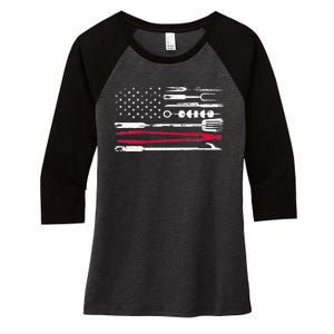 Funny American Flag Grilling Tools BBQ Grill Barbecue Tool Women's Tri-Blend 3/4-Sleeve Raglan Shirt