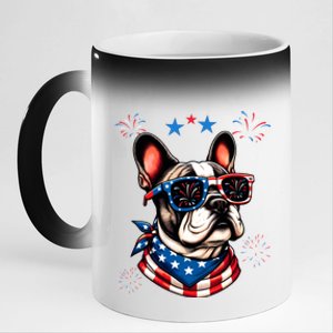 Funny American Flag French Bulldog Patriotic 4th Of July Gift 11oz Black Color Changing Mug