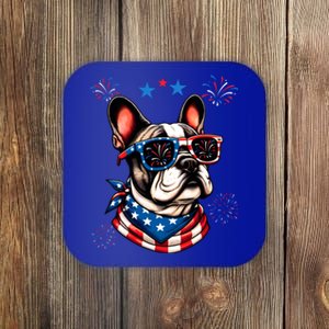 Funny American Flag French Bulldog Patriotic 4th Of July Gift Coaster