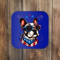 Funny American Flag French Bulldog Patriotic 4th Of July Gift Coaster