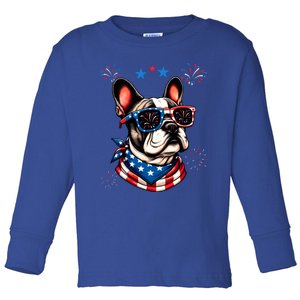 Funny American Flag French Bulldog Patriotic 4th Of July Gift Toddler Long Sleeve Shirt