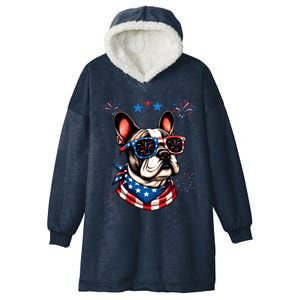 Funny American Flag French Bulldog Patriotic 4th Of July Gift Hooded Wearable Blanket