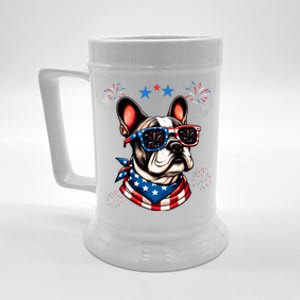 Funny American Flag French Bulldog Patriotic 4th Of July Gift Beer Stein