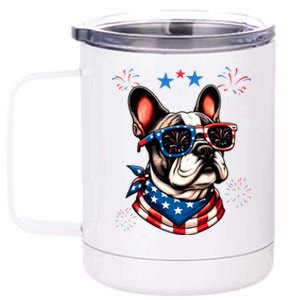 Funny American Flag French Bulldog Patriotic 4th Of July Gift 12 oz Stainless Steel Tumbler Cup