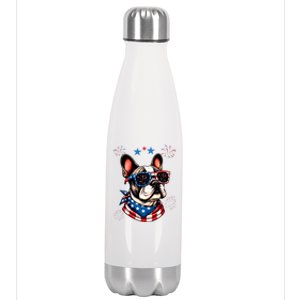 Funny American Flag French Bulldog Patriotic 4th Of July Gift Stainless Steel Insulated Water Bottle