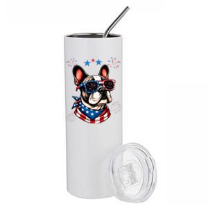 Funny American Flag French Bulldog Patriotic 4th Of July Gift Stainless Steel Tumbler