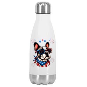 Funny American Flag French Bulldog Patriotic 4th Of July Gift Stainless Steel Insulated Water Bottle