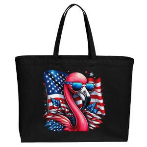 Flamingo American Flag Patriotic For Women 4th Of July Cotton Canvas Jumbo Tote