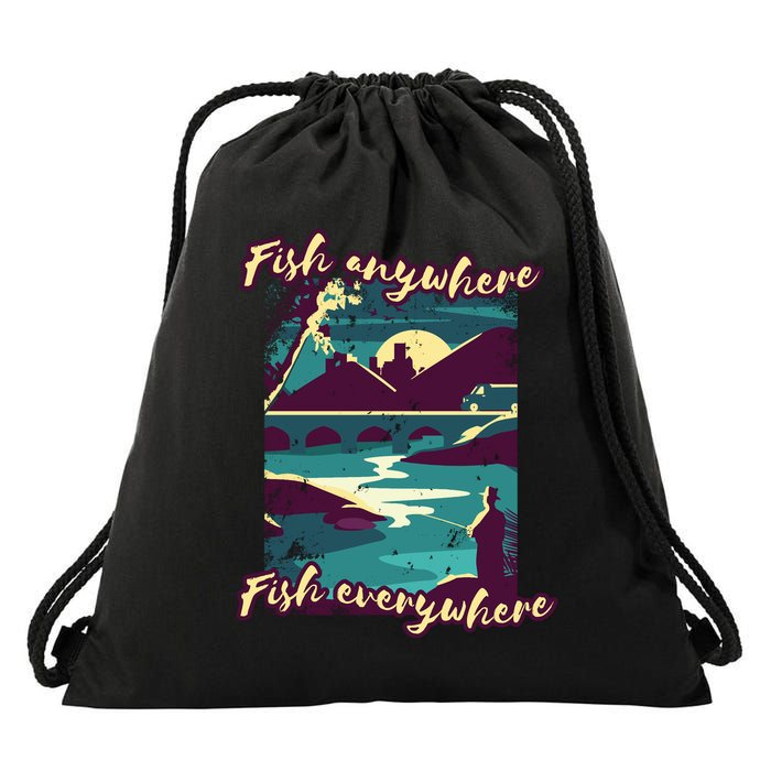 Fish Anywhere Fish Everywhere Drawstring Bag