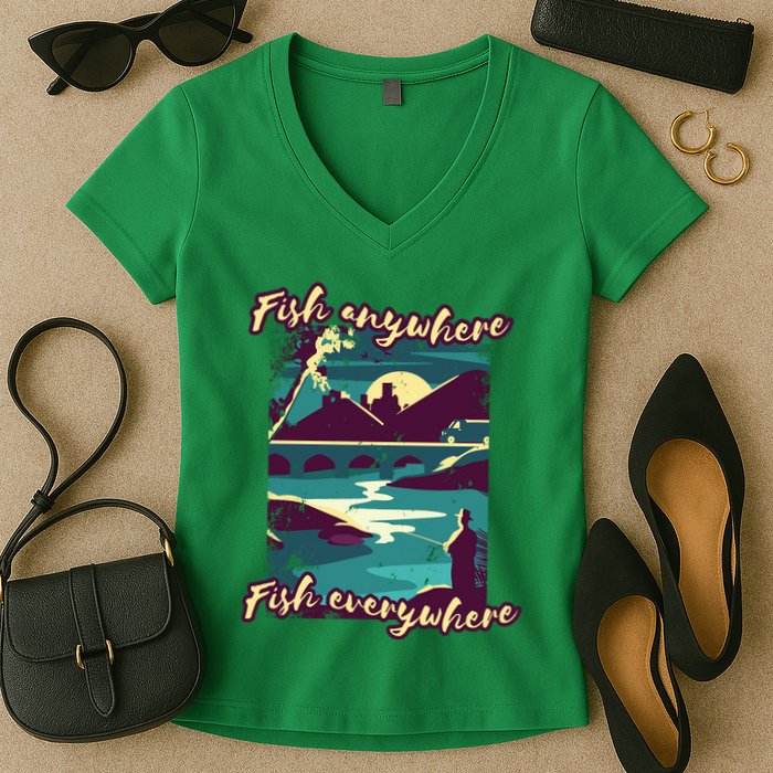 Fish Anywhere Fish Everywhere Women's V-Neck T-Shirt