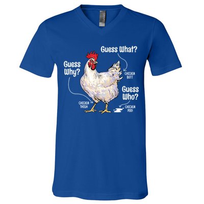 Funny Animal Farm Cute Gift Guess What Chicken Butt White Design Gift V-Neck T-Shirt